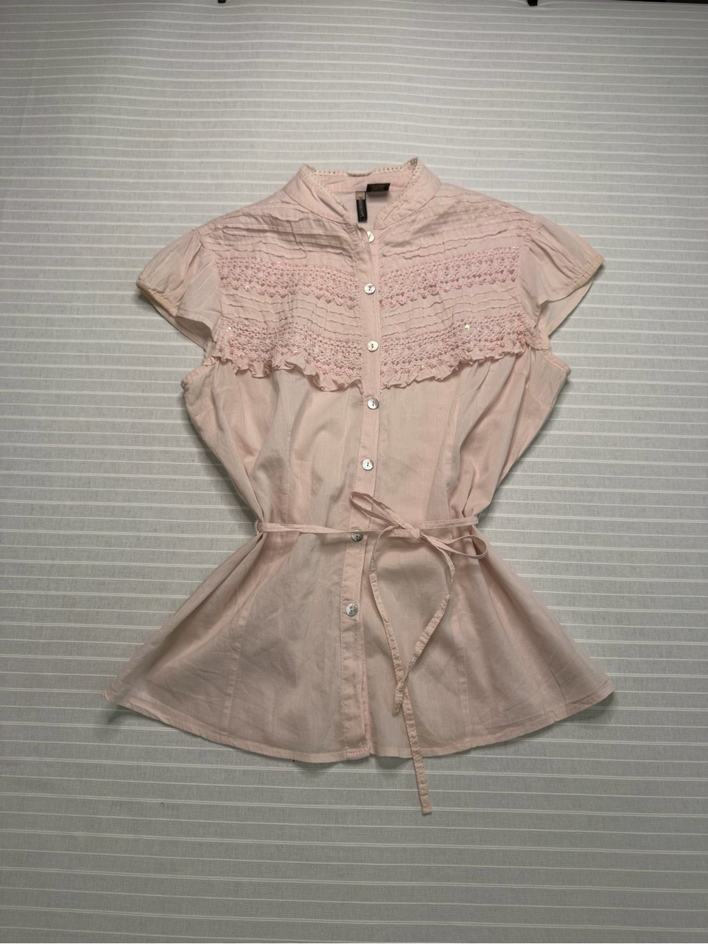 🌸 Passport Blush Pink Embellished Tie-Waist Blouse – Size L